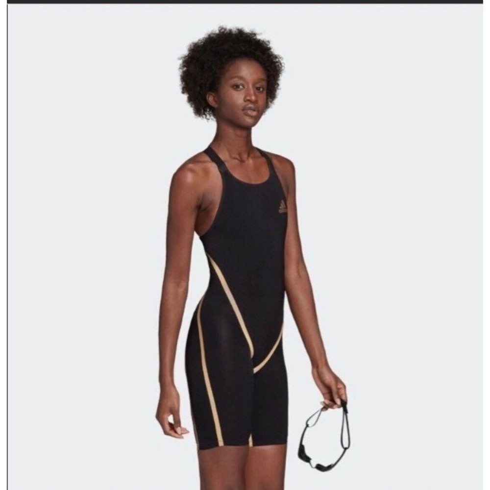 NWT Adidas Black Gold Adizero Freestyle Tech One Piece Reflective Swimsuit 24"